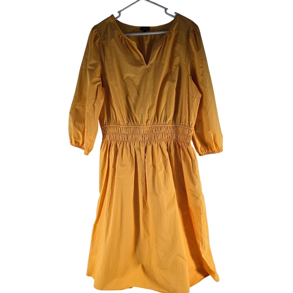 Talbots Orange Cotton Smocked Waist V-Neck Midi Dress Size 16 VN5084